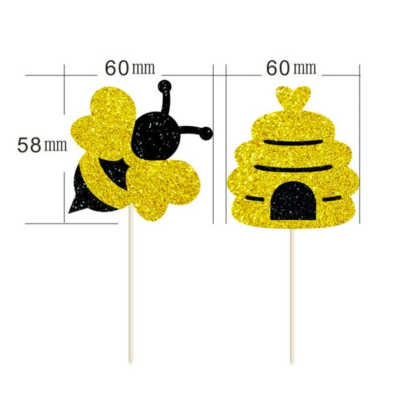 WHAMVOX 15pcs Yellow Bee Cake Sticks Creative Cake Topper Synthetic Material for Birthday Party Decoration