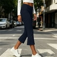 thumbnail image 5 of Womens Yoga Pants Capri High Waist Flare Leg Cropped Workout Pants Bootcut Soft Stretch for Pilates Summer Casual Wear,Navy,XL, 5 of 8