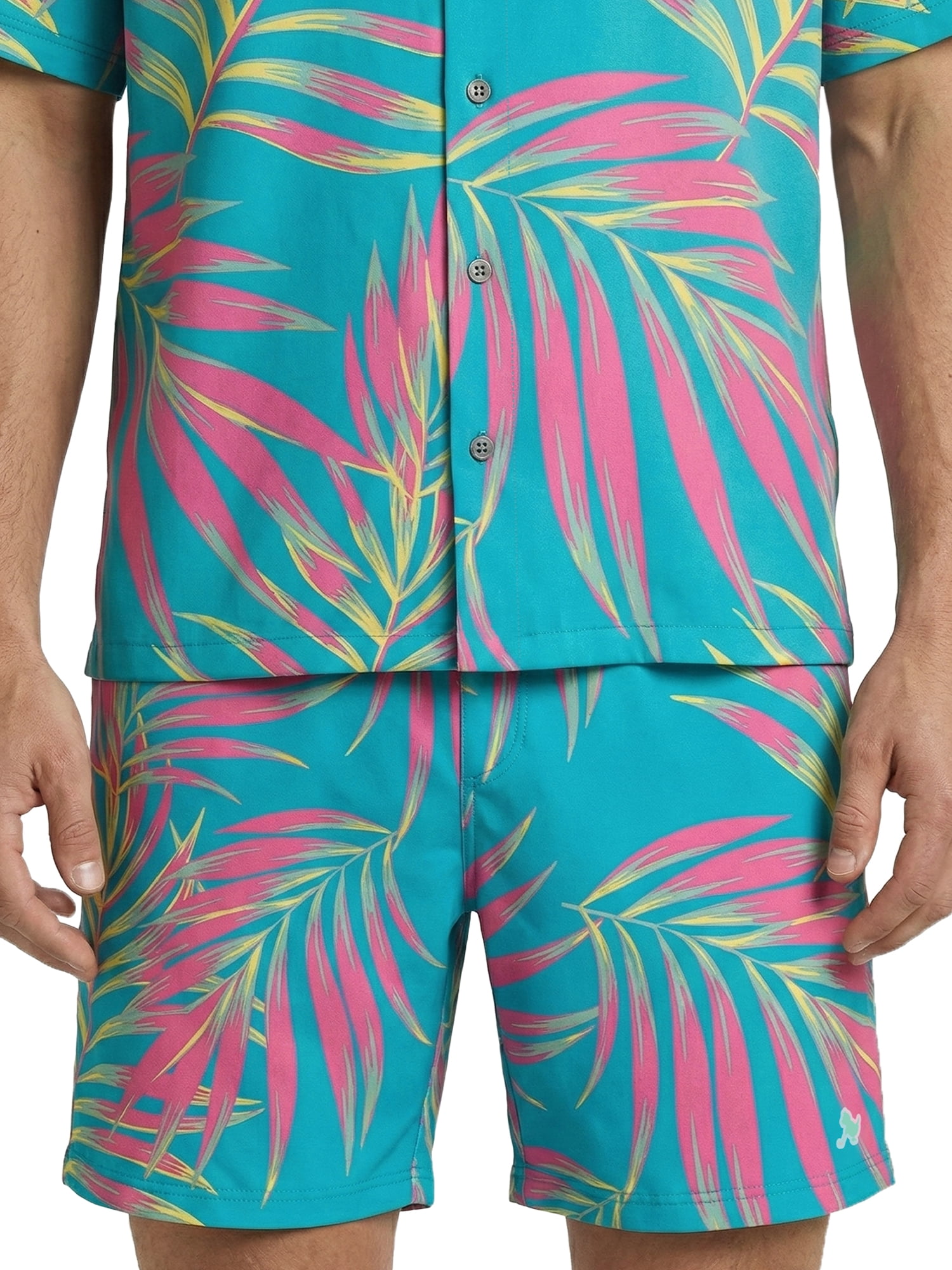 Birdie Bound Men's Printed Leaves Pops Swim Trunks, Sizes S-3XL