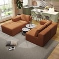 thumbnail image 3 of L-Shaped Teddy Fabric Sectional Sofa, 3-Seat Modern Couch with Left-Hand Chaise Lounge and 2 Pillows, 108.3" x 68.1" Upholstered Corner Sofa for Living Room, Bedroom, Office-Orange, 3 of 10