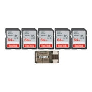 SanDisk 64GB 120MB/S Ultra UHS-I SDXC Memory Card (5-Pack) with Card Reader