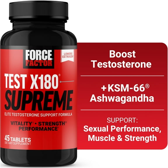 Force Factor Test X180 Supreme, Testosterone Booster for Men to Enhance Performance, Lower Estrogen, Support Muscle, Strength & Libido, 45 Tablets
