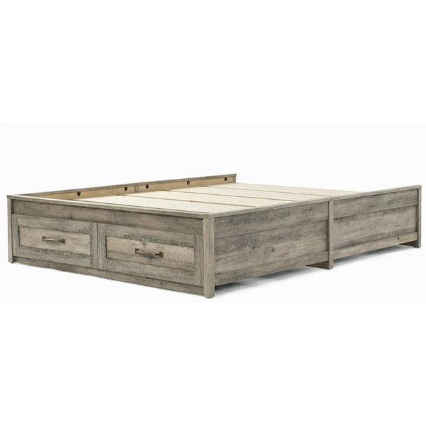 Modern Farmhouse Queen Platform Bed With Storage Rustic Gray Finish