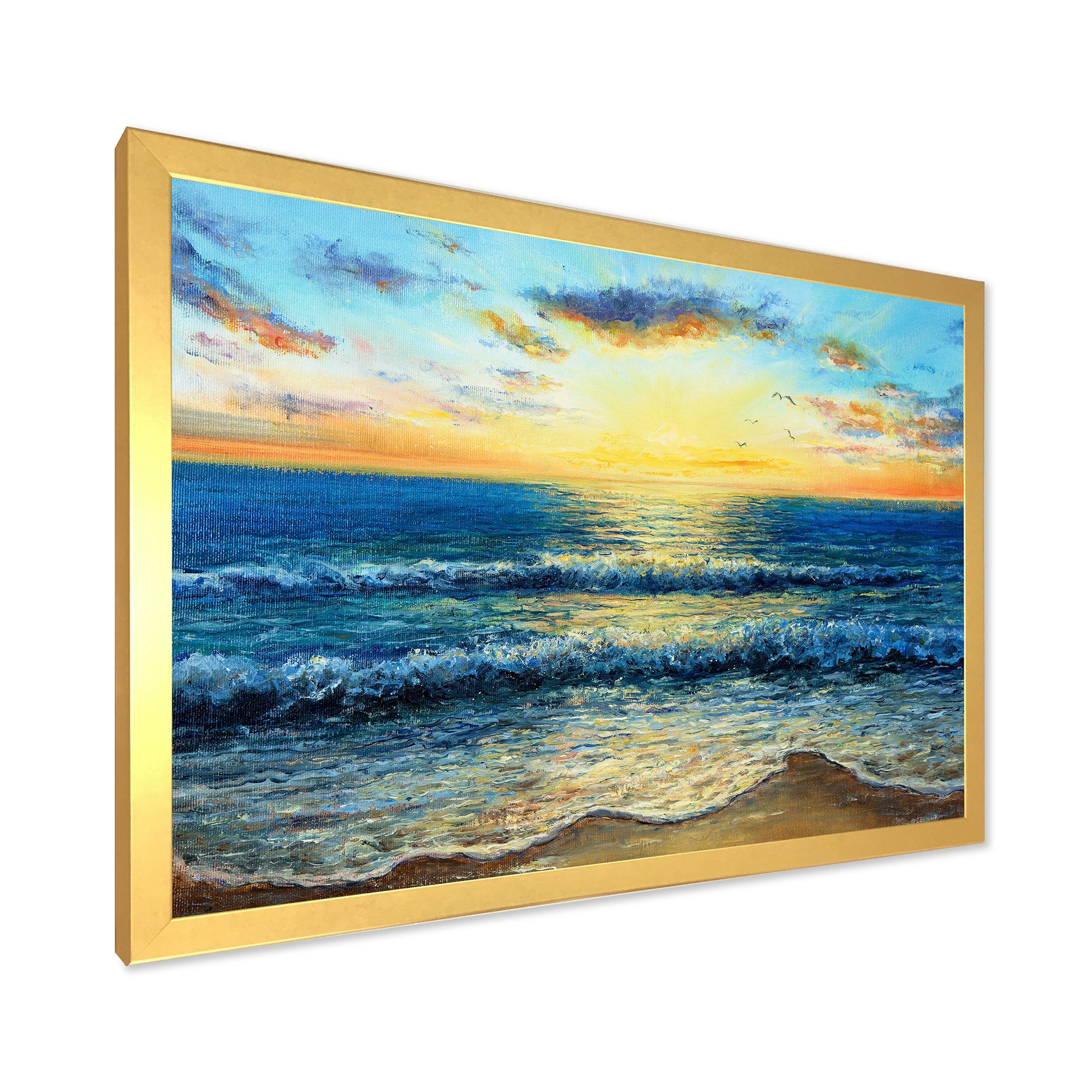 Designart 'Sunrise Glow On The Ocean Waves I' Nautical & Coastal Framed Art Print