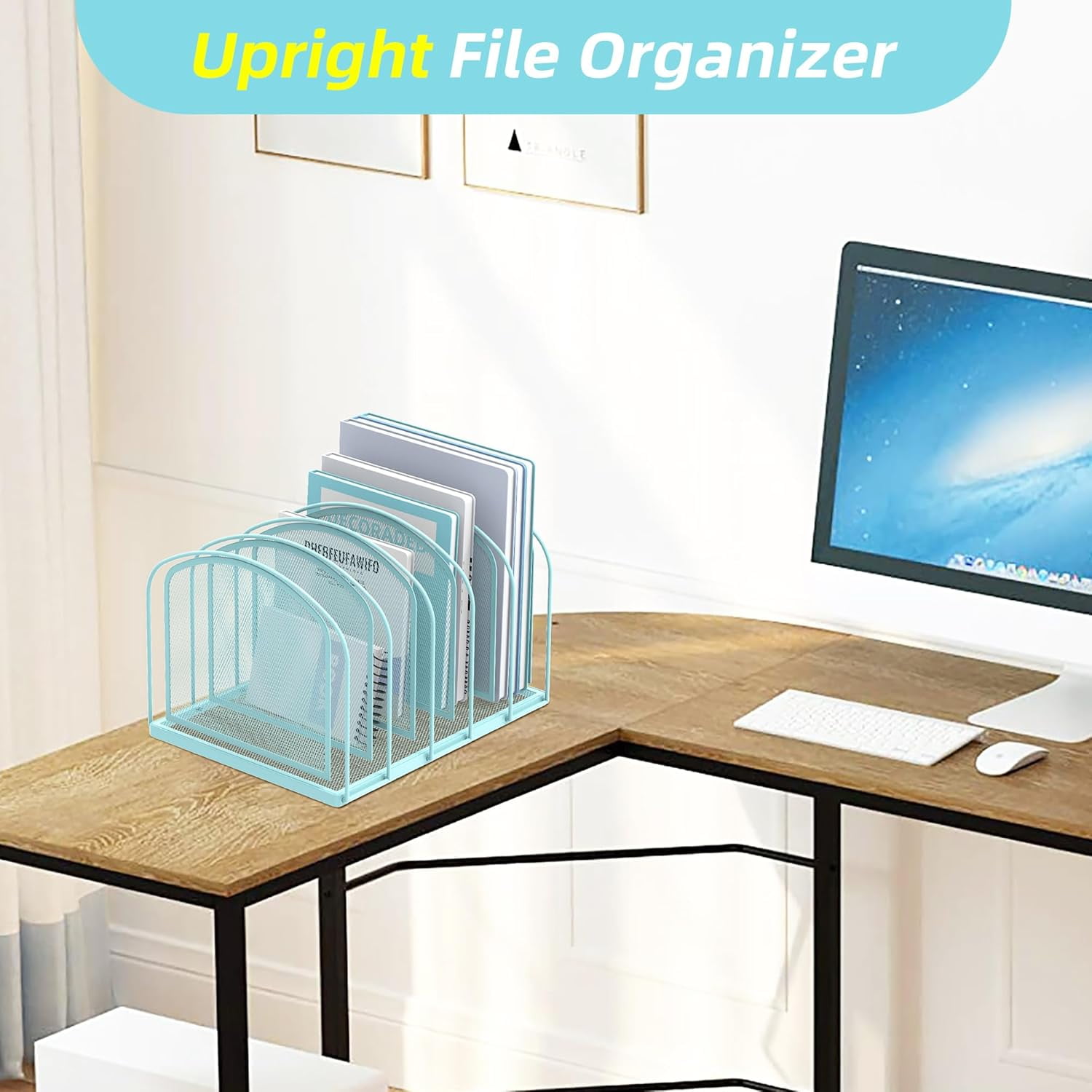 INTIGE File Organizer for Desk, 5-Section Mesh Desk Organizer, Vertical File Holder Desktop Organizer File Sorter, File Folder Holder for Office Supplies