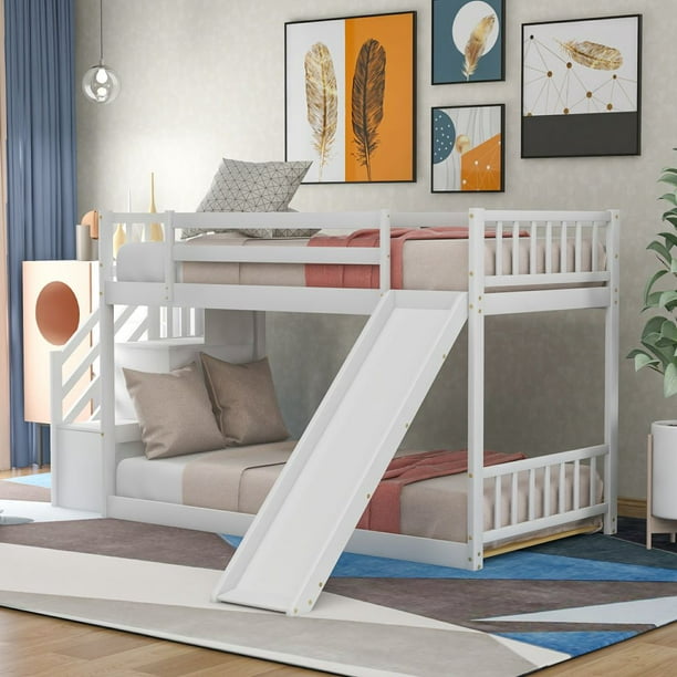 Twin Over Bunk Bed Frame With, Bed Slides On Hardwood Floor