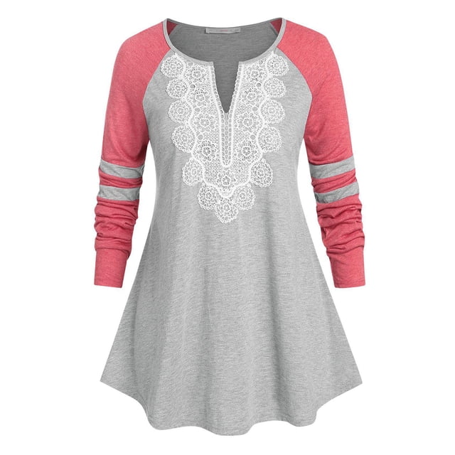 Talla grande ColorBlock GuiPur Encace T Shirt Rosegal Mangas largas de talla grande