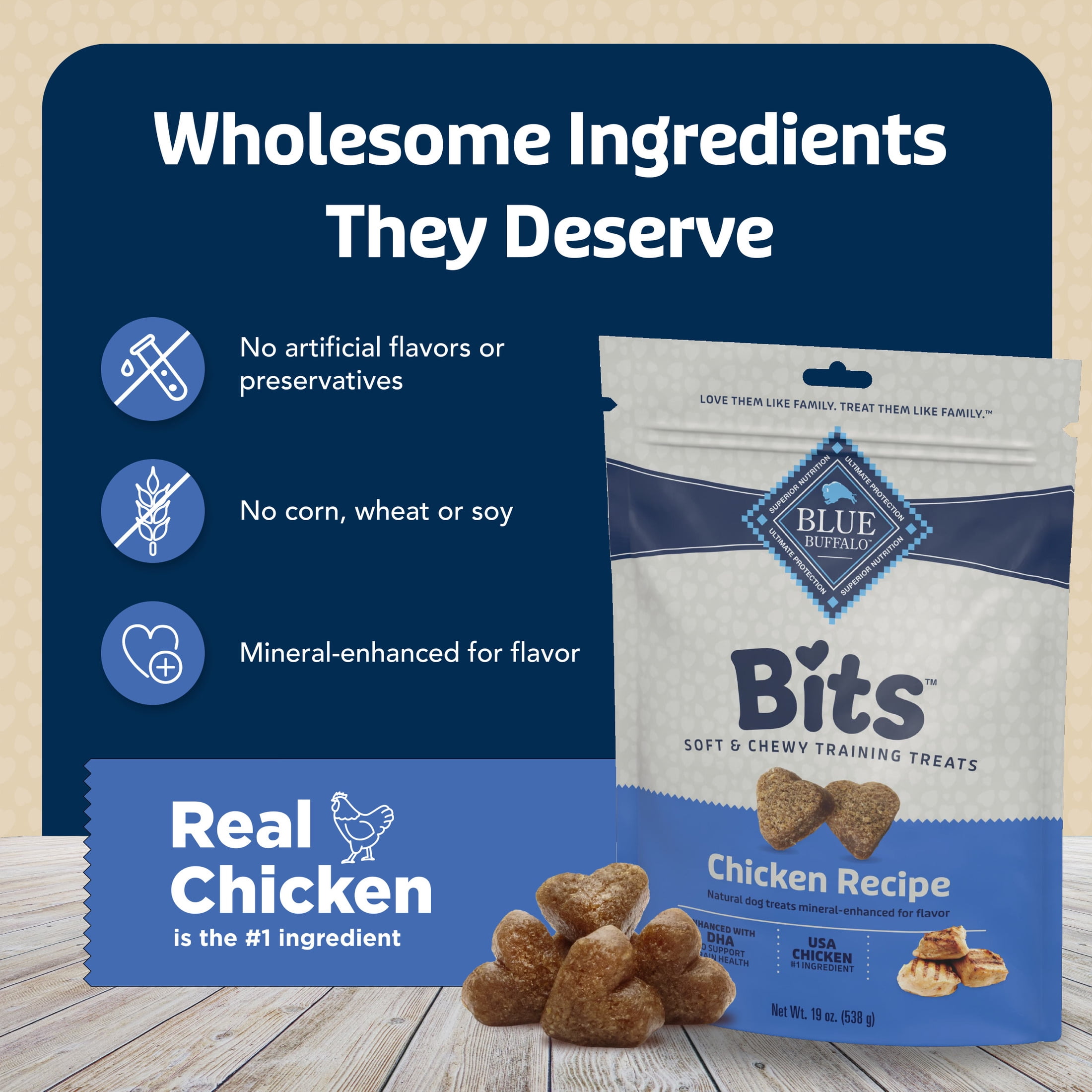 (4 pack) Blue Buffalo Bits Soft Dog Treats for Training, Enhanced with DHA, 19-oz. Bag