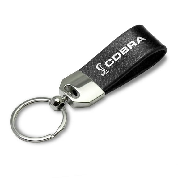 iPick Image for iPick Image - Large Genuine Black Leather Loop Strap Key Chain - Ford Cobra, Official Licensed
