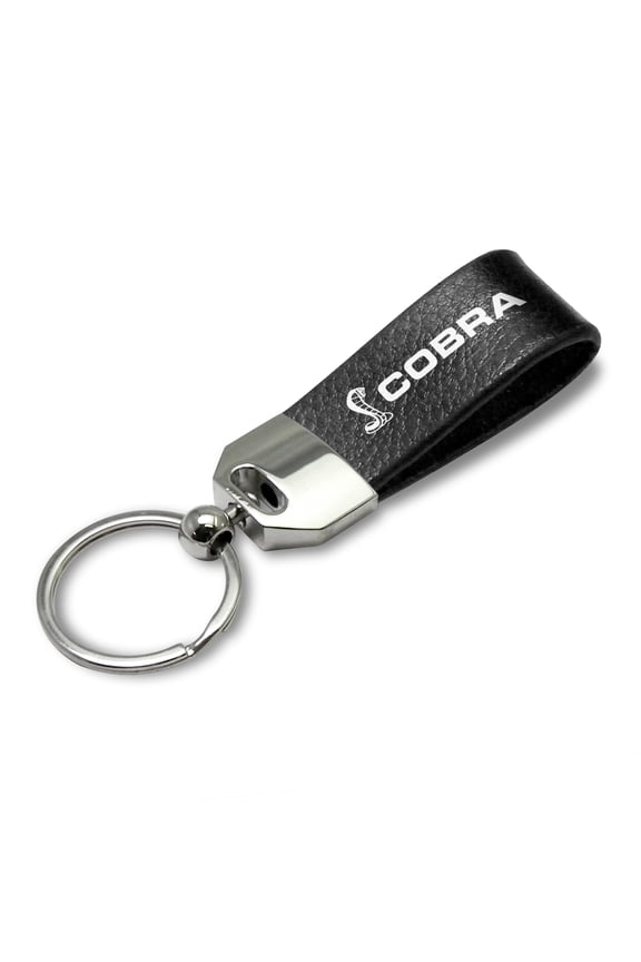 for iPick Image - Large Genuine Black Leather Loop Strap Key Chain - Ford Cobra, Official Licensed