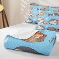 thumbnail image 4 of Manfei Cartoon Cat Bed Spread Queen, Sleeping Animal Queen Coverlet Set, Light Blue, 3-Piece, 1 Quilt and 2 Pillowcases, 4 of 7
