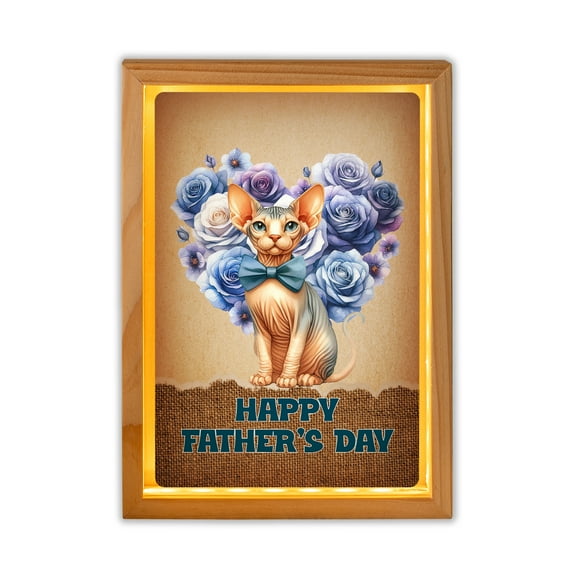 Sphynx Proud Dad Happy Father's Day Acrylic Plaque with Wood Photo Frame Box Cat Lover Kitten Owner Gifts Idea Light Box - 02008