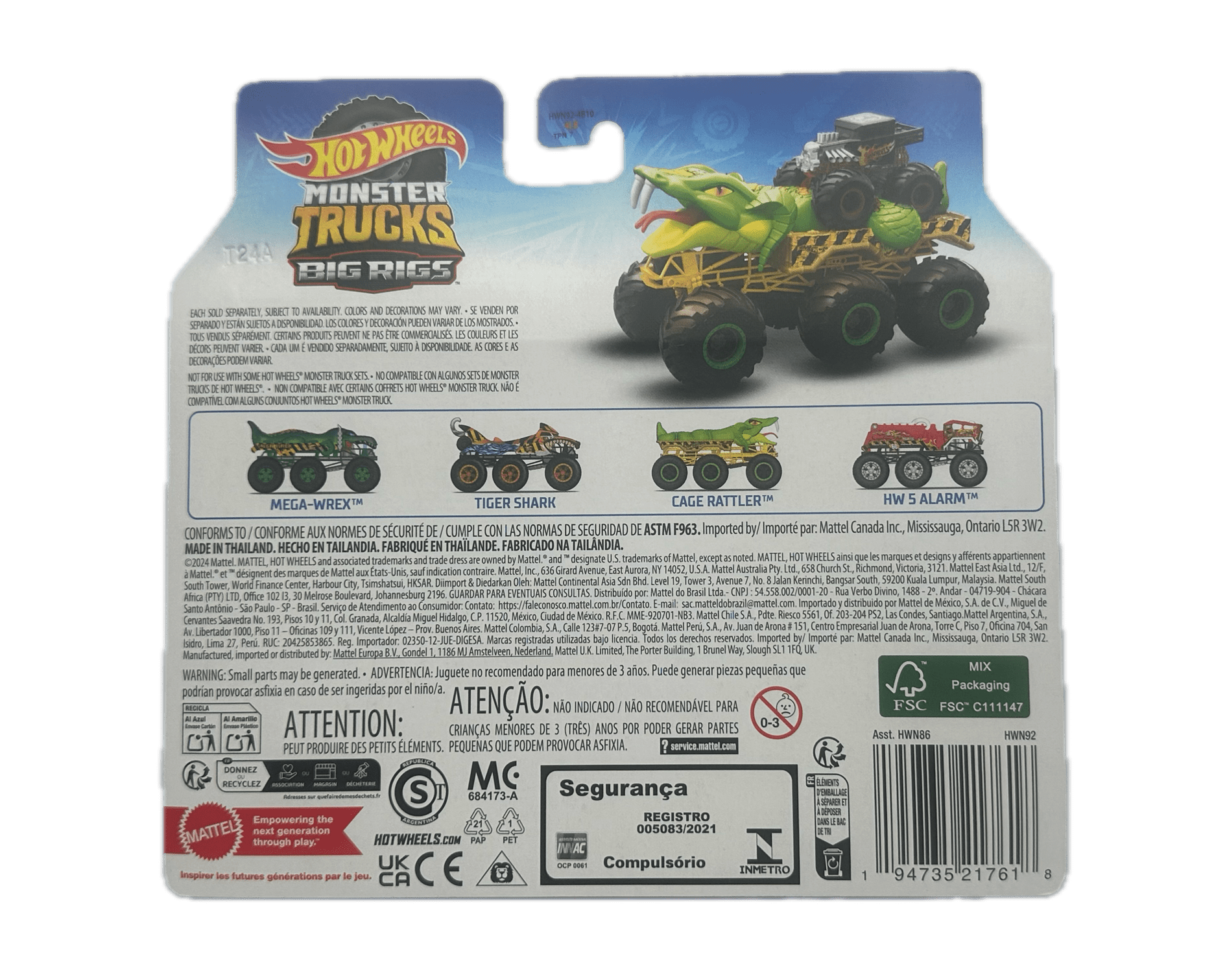 Hot Wheels Monster Trucks Big Rigs - Cage Rattler