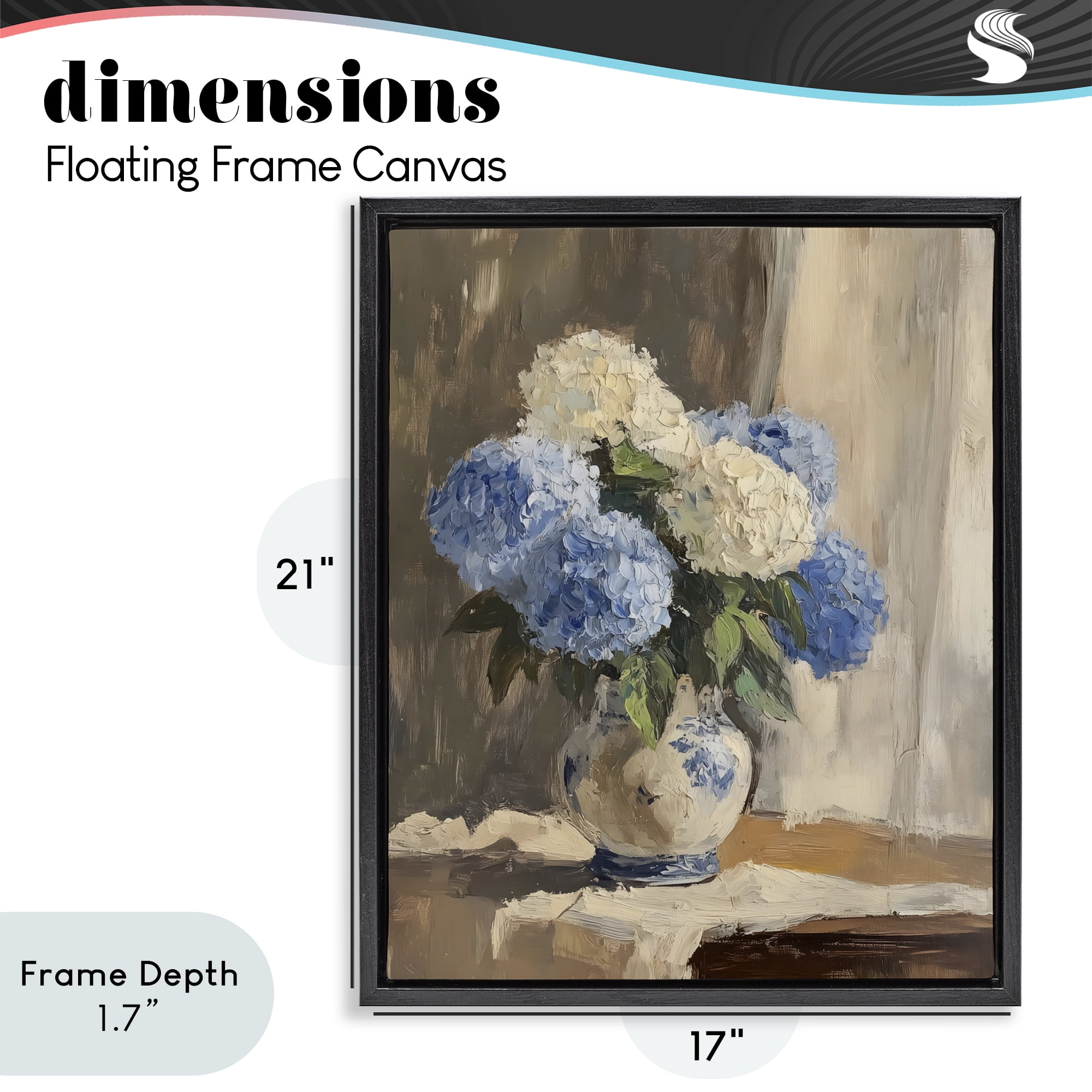 Stupell Industries Vintage Hydrangea in Ceramic Vase Black Framed Floater Canvas Wall Art, design by LSR Design Studio