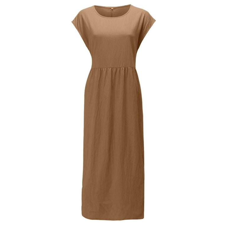 Women's Brown Linen Midi Skirt with Pocket 2886 Women's Brown Linen Midi Skirt with Pocket 2886