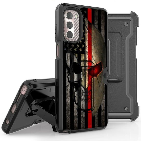 Armor Kombo Holster Rugged Cover Designed For Moto G Stylus 2022 Case Transparent Clear And Skull Series