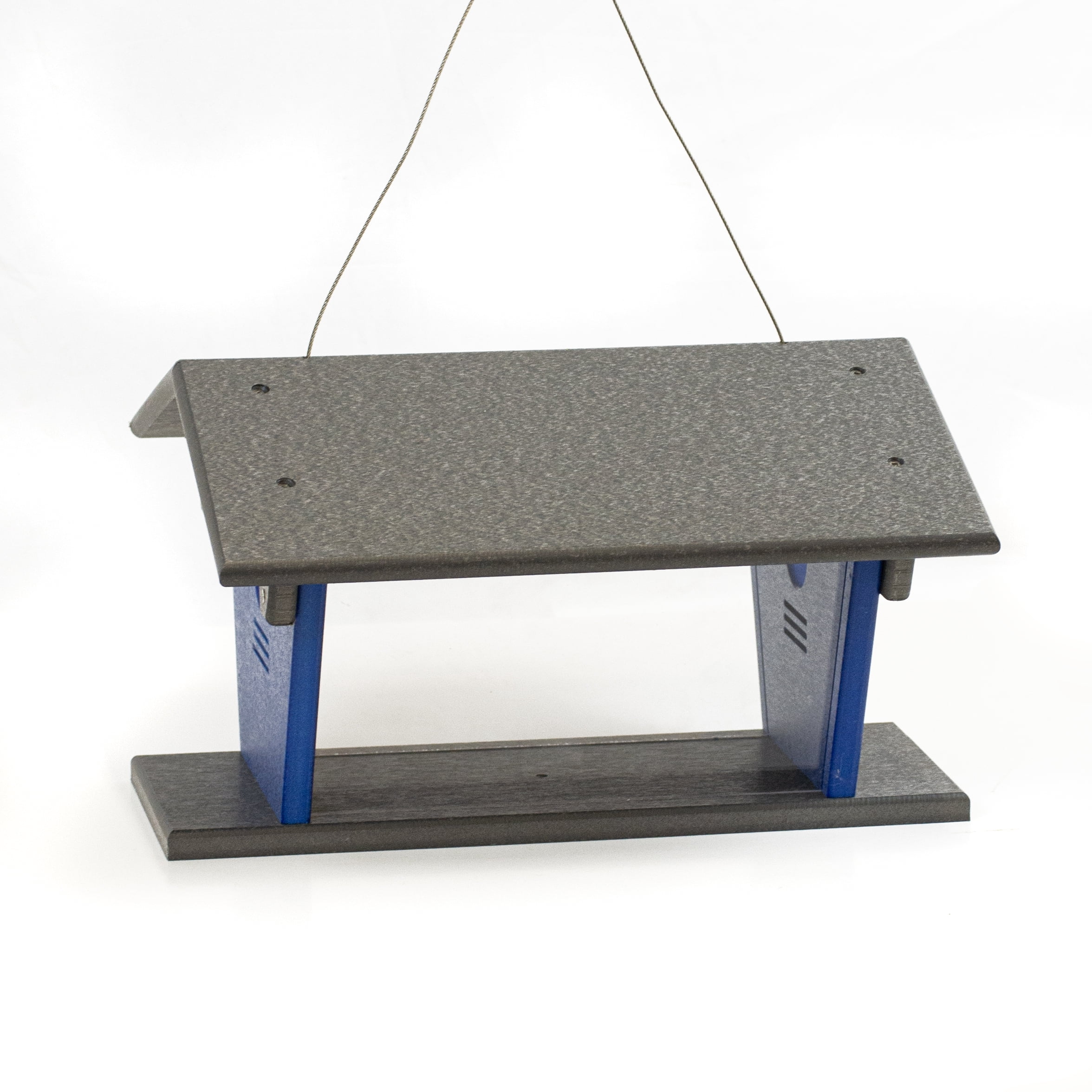 Outdoor Leisure Products Model GM4GBL Blue Bird Feeder Made of High Density Poly Resin in Gray and Blue