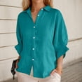 thumbnail image 3 of DuoJiaJ Women's Summer Shirt Fashion Elegant Top Linen Long Sleeve T Shirt V Neck Shirt Belted Waist Casual Loose Shirt With Buttons Women's Blouses Blue XXXXXL, 3 of 5