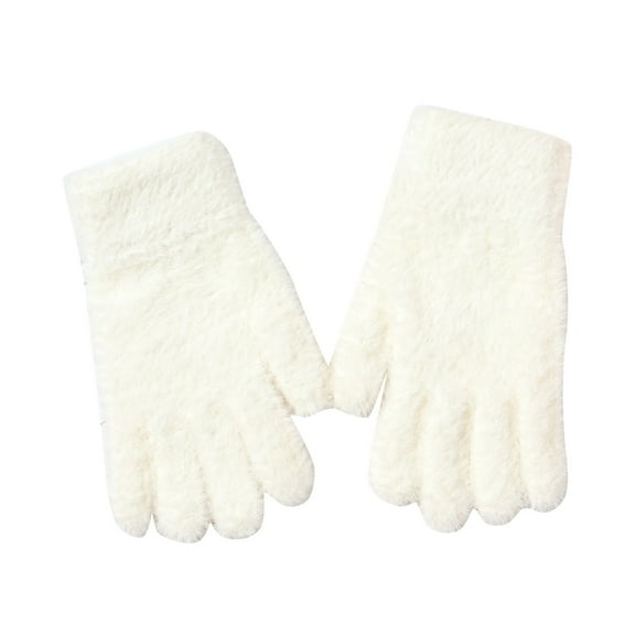 AWZXDE Couple Winter Cycling Gloves Windproof Wool Knit Thick Solid Color Warm Gloves For Men And Women Touchscreen White