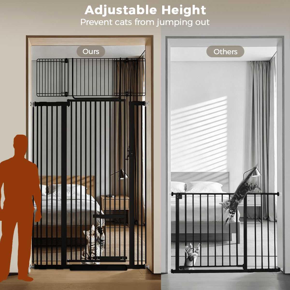 Cat Gate,Domipet 71"Extra Tall Dog Gate, 43''Wide Pet Gate Pressure Mounted, Safety Gate for Pets,Black