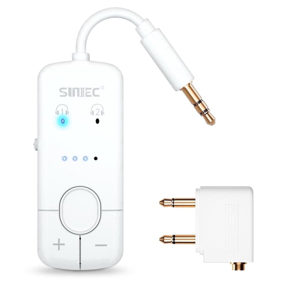 SUNITEC Airplane Bluetooth 5.3 Adapter, Supports 2 Headphones, Wireless Audio Transmitter for All Headphones, 3.5mm AUX for Flights & Travel