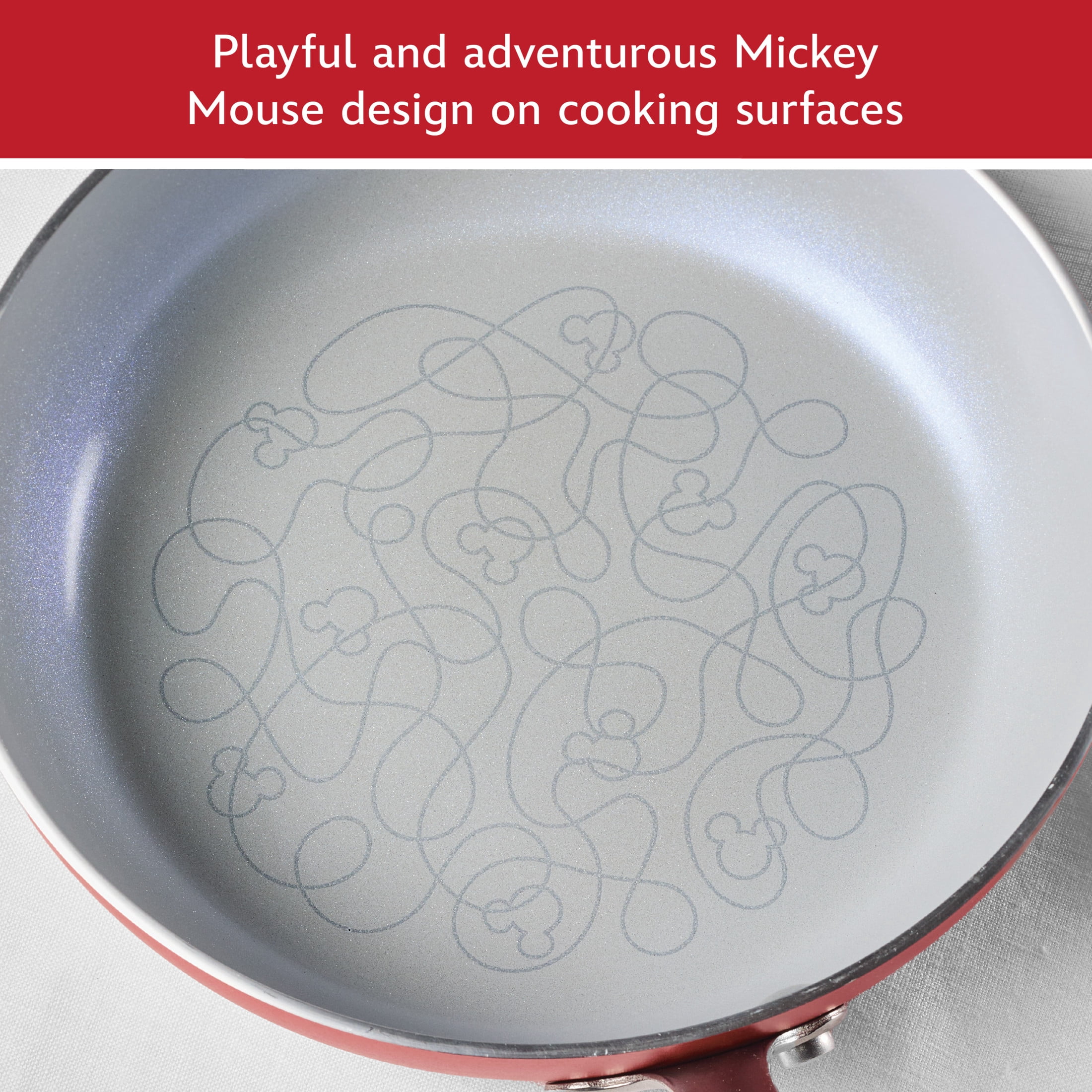 Farberware Disney Bon Voyage 8 Inch Ceramic Nonstick Frying Pan, Dishwasher Safe, Red