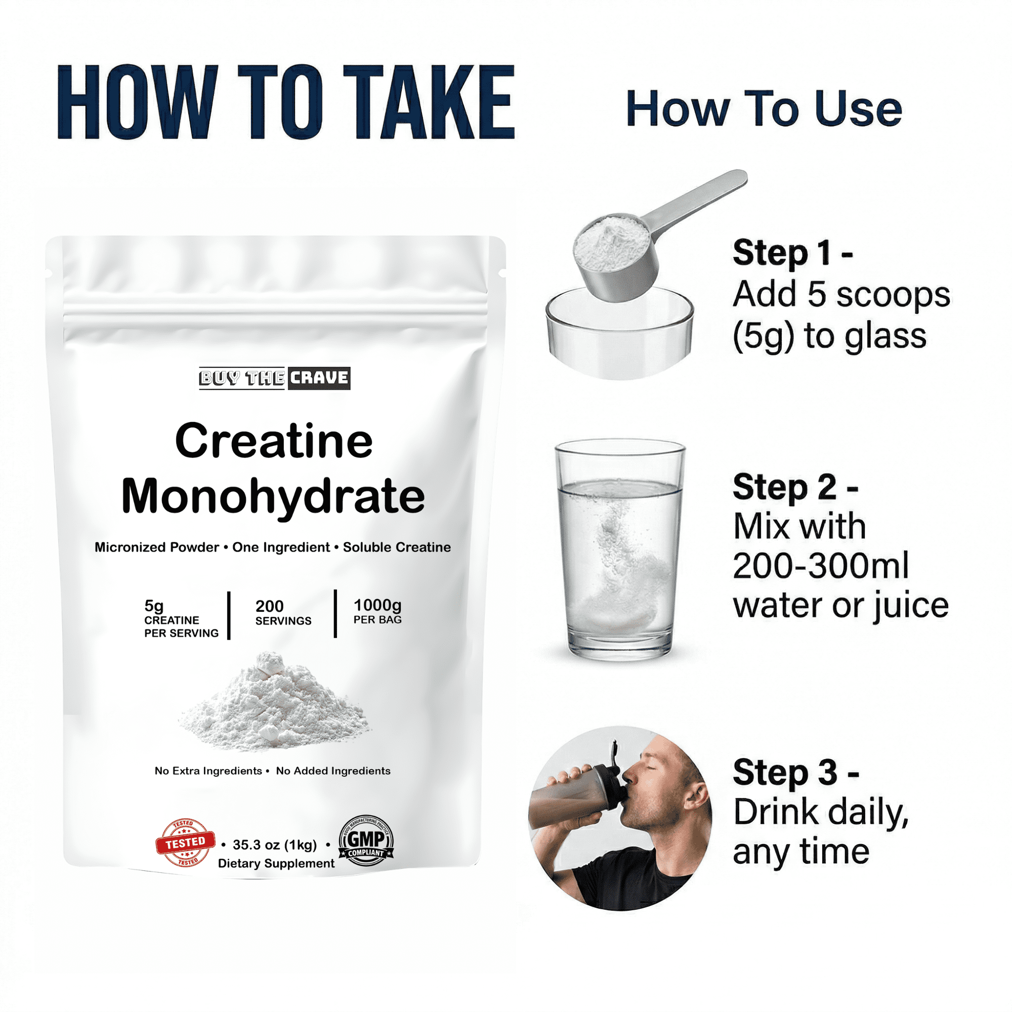 Ultra-Pure Micronized Creatine Monohydrate Powder - Maximize Strength, Power, and Muscle Growth - Unflavored, Gluten-Free (200 Servings, 1000g)