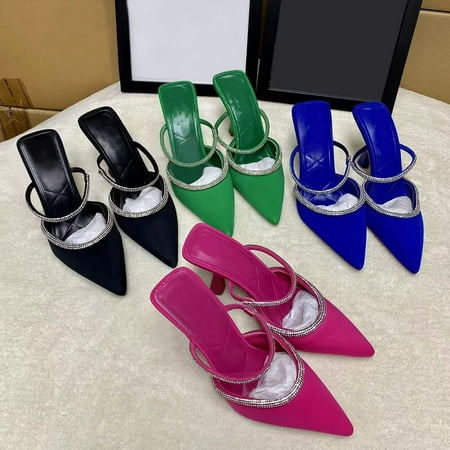 

Cathalem European And American Foreign Trade Fashion High Heel Thin Heel Rhinestone Sandals Chunky Heel Boots for Women High Green 9