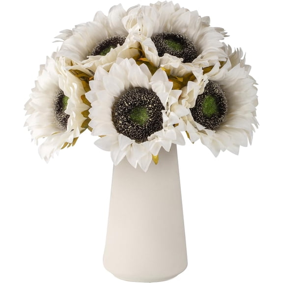 12pcs Artificial Sunflowers with Long Stems 5.5" Silk Sunflowers Bulk for Wedding Home Garden Outdoor Party Decoration(White)