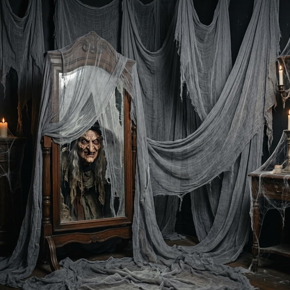 EBaokuup 500 x 39 inch Halloween Creepy Gauze, Gray Fine Yarn Mesh Cloth for Haunted House, Party and Yard Decor