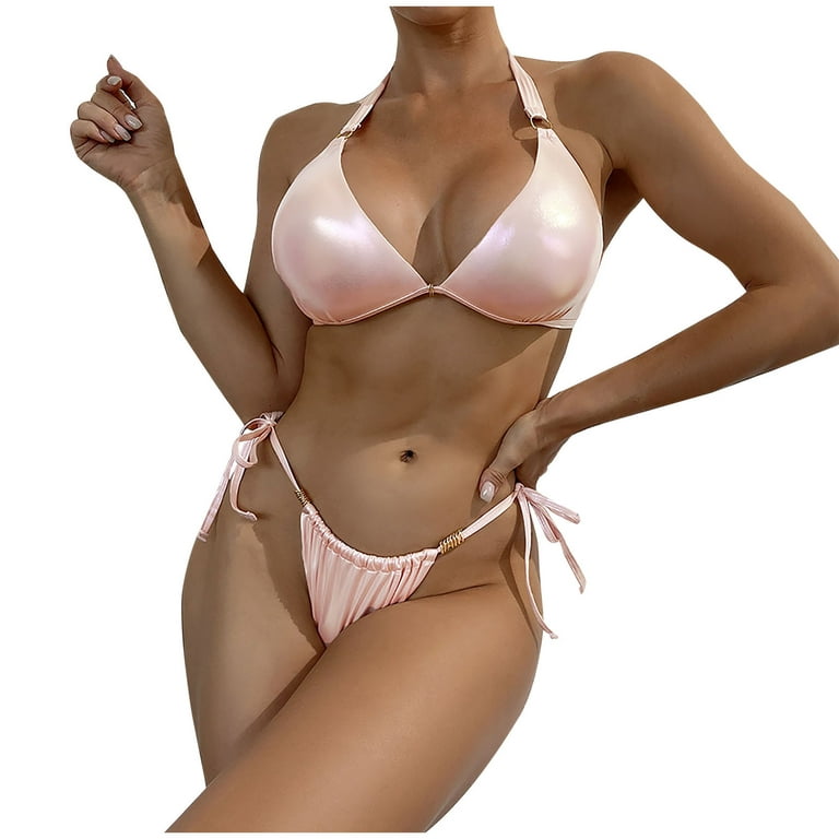 Penkiiy Women's Sexy High Breast Contrast Solid Bikini Set Solid