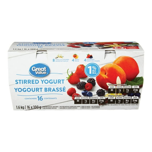 Great Value 1 % M.F. Stirred Yogurt, 1.6 kg | 16 x 100 g
