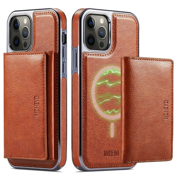 MOHEYO Removable Wallet MagSafe Compatible Leather Case for iPhone 12 Pro Max - Brown