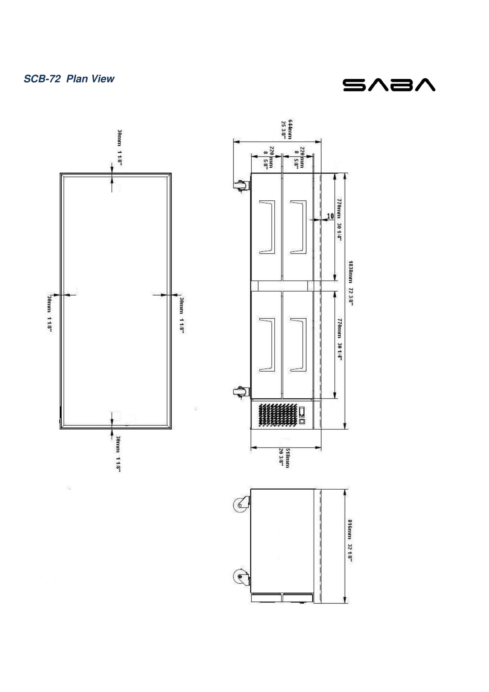 Heavy Duty Commercial 72" Chef Base 4 Drawer Refrigerator