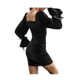 thumbnail image 6 of Seyurigaoka Women Sexy Bodycon Dress, Elegant Flare Sleeve Square Neck Ruffed Dress, 6 of 7