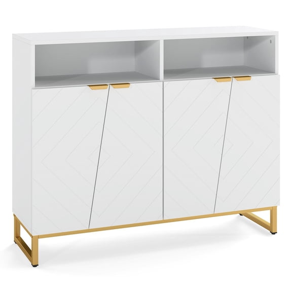 GVN Modern Sideboard Buffet Cabinet with 4 Doors and Adjustable Shelves, Kitchen Buffet Cabinet for Dining Room, Kicthen, Living Room, Restaurant, White
