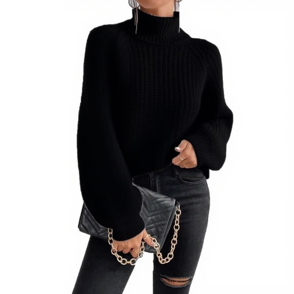 Oversized Winter Sweater Women High Neck Polyester Knit Top Thick Pullover Long Sleeves Cable Weaving Casual Loose Fit