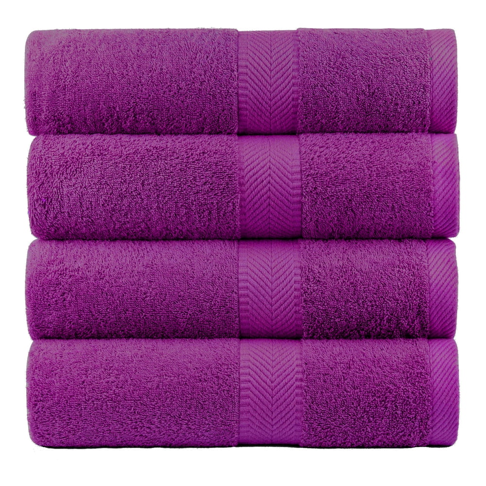 Terry Cotton Bath Towel, Eggplant Color Towel for Bath, Set of 4