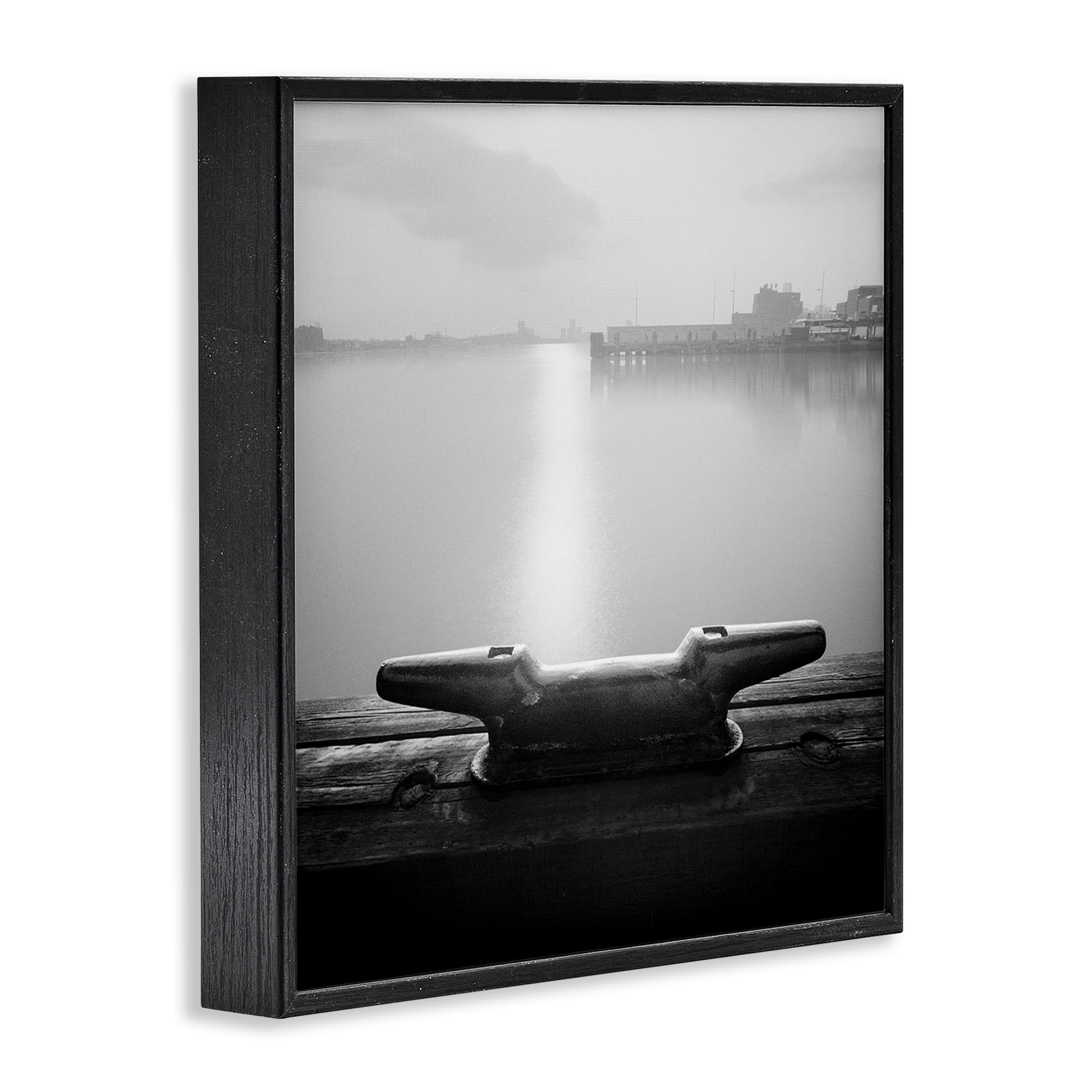 Stupell Industries Dockside Boat View Coastal Photography Black Framed Art Print Wall Art, 17 x 17