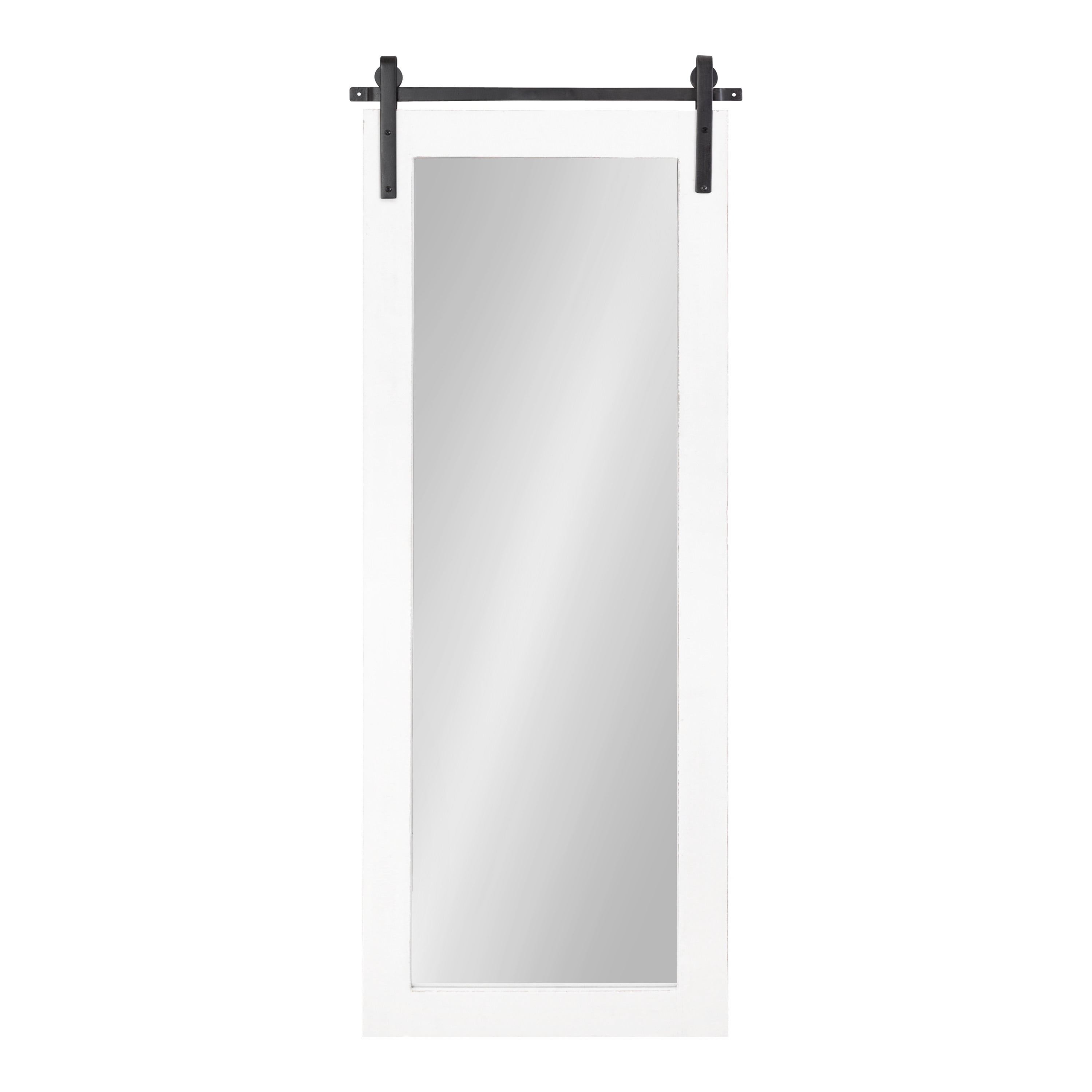 Kate and Laurel Cates Farmhouse Wood Framed Full Length Panel Mirror, 18 x 50, White, Barn Door-Inspired Rustic Mirrors for Wall