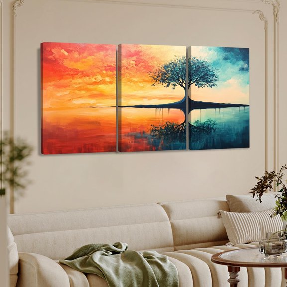 Tree of Life Canvas, 3 Canvas Wall Art Set, Large Natural Wall Decor, Suitable for Living Room,Bathroom(Only canvas)
