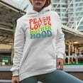 thumbnail image 2 of Peace, Love & Motherhood, Groovy Retro Wavy Text Merch Gift, White Hooded Sweatshirt or Hoodie, 3XL, 2 of 5