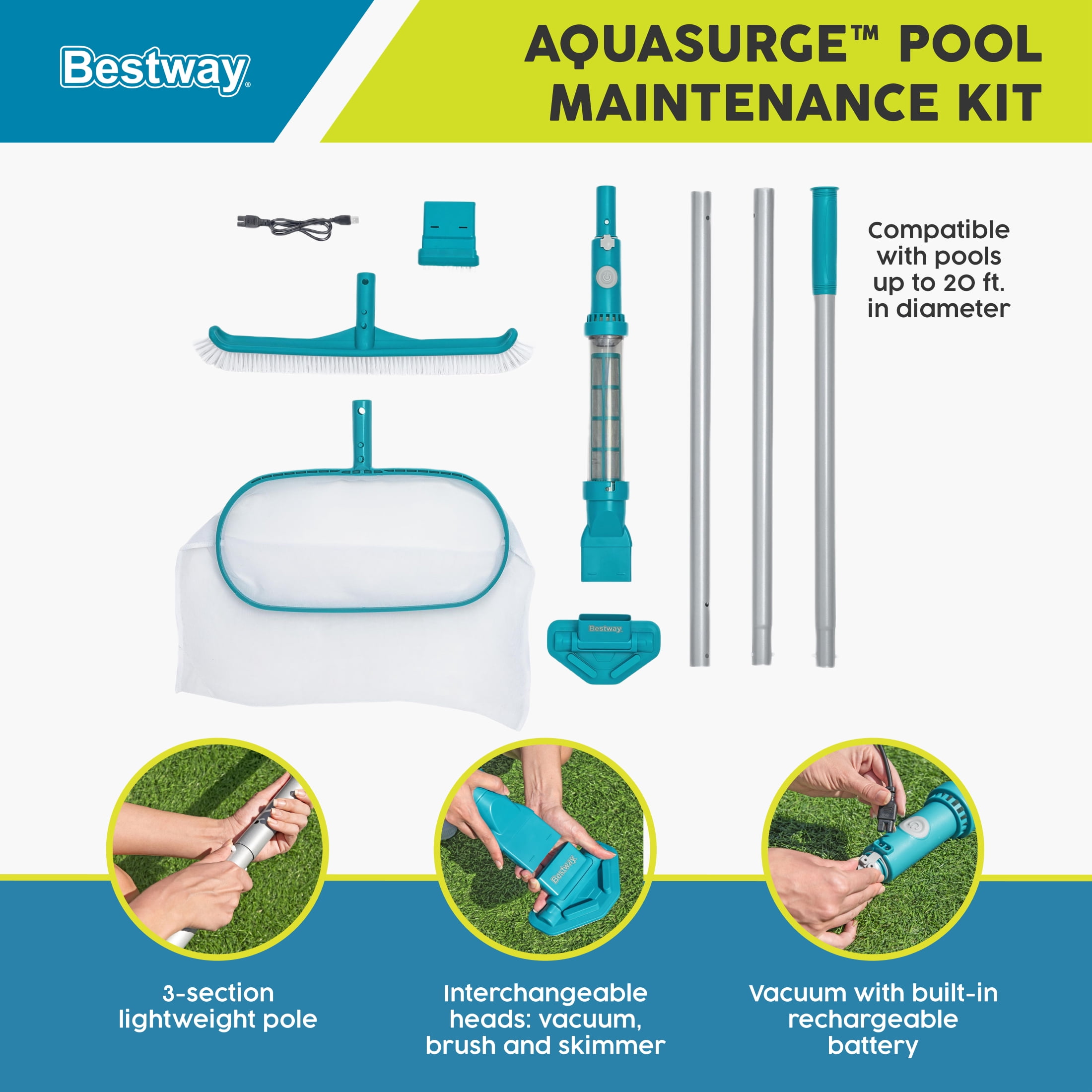 Bestway AquaSurge Pool Maintenance Accessory Kit with Vacuum and Skimmer
