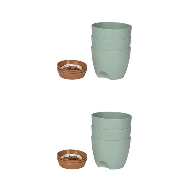 Ounissouiy 3 uds maceta perezosa autorriego macetas caja agujeros de drenaje automático suculentas adornos para el salón verde/con Verde/con Bandeja Juego de 6.5 pulgadas/3 uds. 2piezas