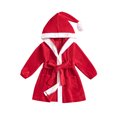 thumbnail image 1 of Faithtur Baby Girls Robe Toddler Christmas Long Sleeve Furry Contrast Color Hooded Velvet Bathrobe, 1 of 9