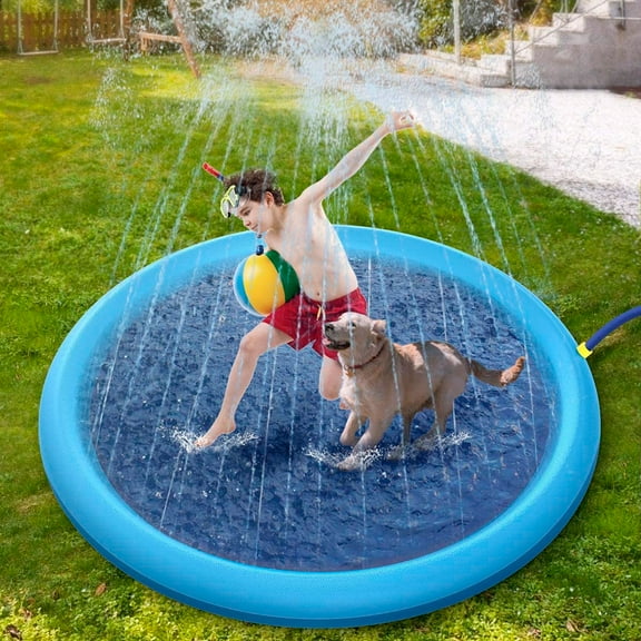 Splash Pad for Kids & Dog 68" Thickened Durable Pet Dog Bath Pool Summer Outdoor Water Toys Sprinklers Splash Play Mat Gift for Kids, Toddlers and Dogs