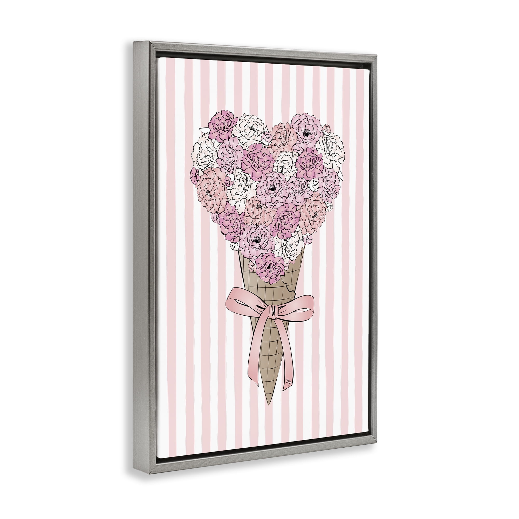 Stupell Industries Flower Bouquet Ice Cream Food & Beverage Painting Gray Floater Framed Art Print Wall Art, 17 x 25