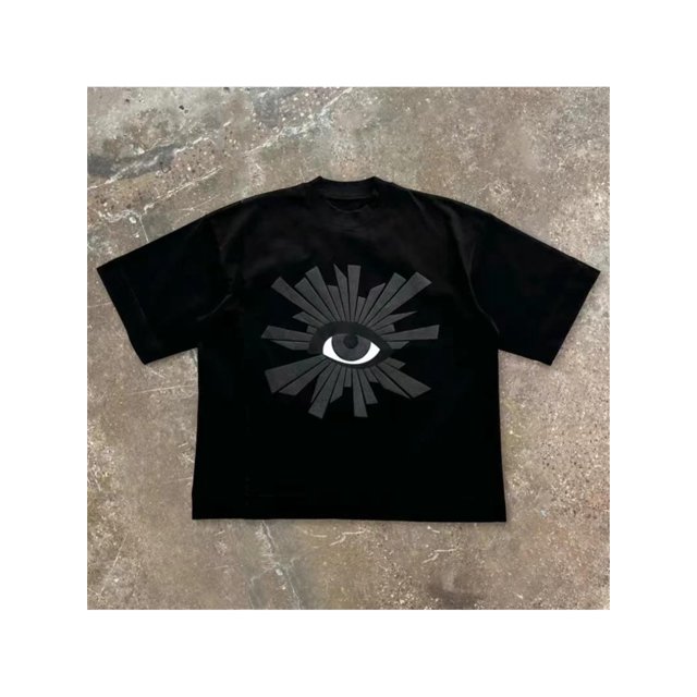 Retro Street Men's Casual Loose Cotton Big Eye Bubble Print Short Sleeve Couple T-shirt Summer Breathable Short Sleeve Tops