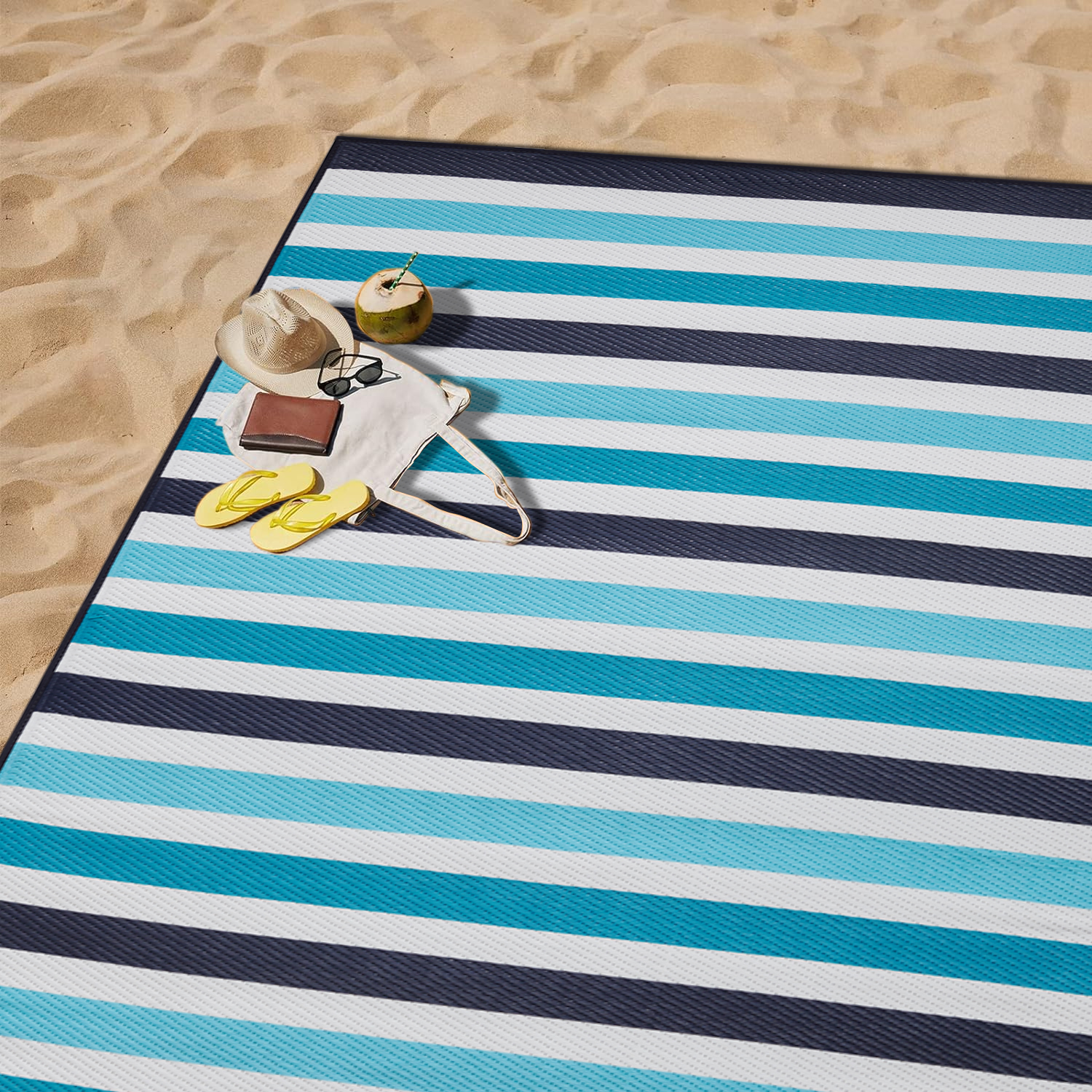 Mainstays 48"x72" ,100% Recycled Polypropylene, Outdoor Picnic, Camping Beach Mat Stripe -Lightweight Beach Mat