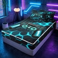 thumbnail image 3 of meiyoeat Gradient Gamepad Zipper Twin Comforter Sets with Fitted Sheet and 2 Pillowcases for Boys Gamers, Neon Honeycomb Cyan Gaming Zipper Bedding Set, Black Reversible, 3 of 6